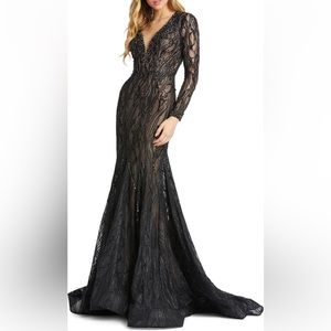 Mac duggal long-sleeve beaded Mermaid Gown. NWT